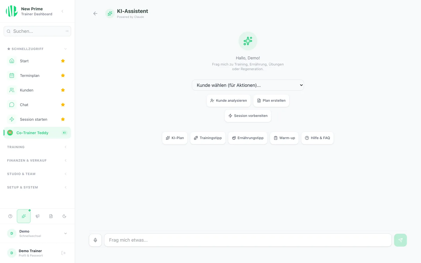 KI-Assistent mit Plan-Erstellung, Kunden-Analyse und Quick-Tools